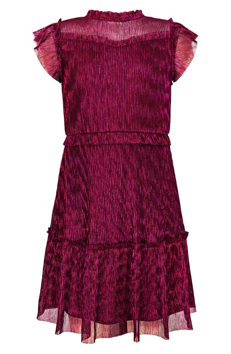 Zunie Kids' Metallic Ruffle Plissé Tiered Party Dress, Main, color, Black/ Pink