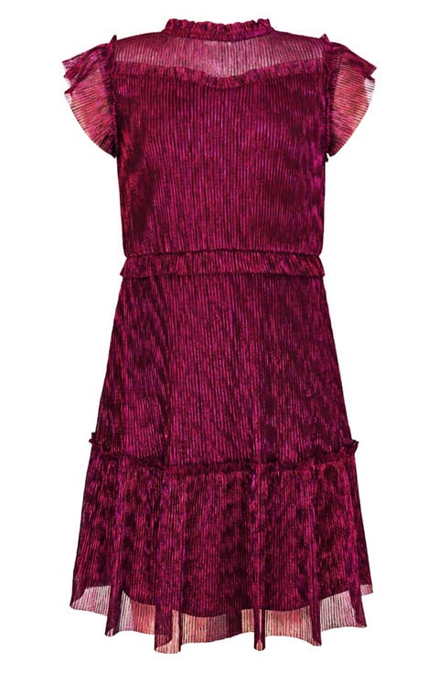 Kids' Metallic Ruffle Plissé Tiered Party Dress (Big Kid)