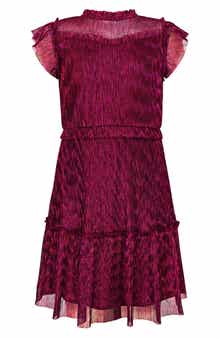 Zunie Kids' Metallic Ruffle Plissé Tiered Party Dress