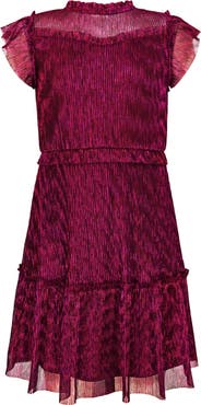 Zunie Kids' Metallic Ruffle Plissé Tiered Party Dress