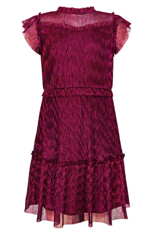 Zunie Kids' Metallic Ruffle Plissé Tiered Party Dress in Black/Pink 