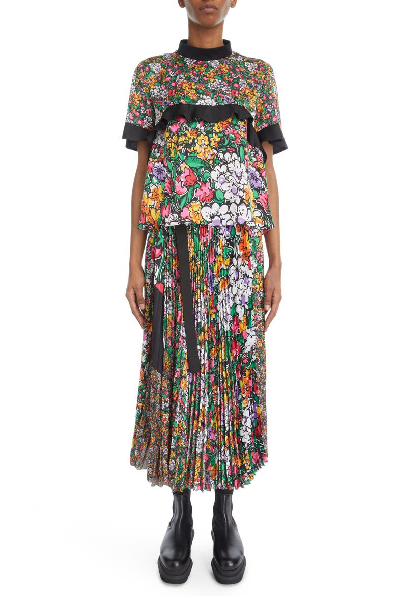 Pleated Mixed Floral Print Skirt, Alternate, color, YELLOW/ WHITE MULTI