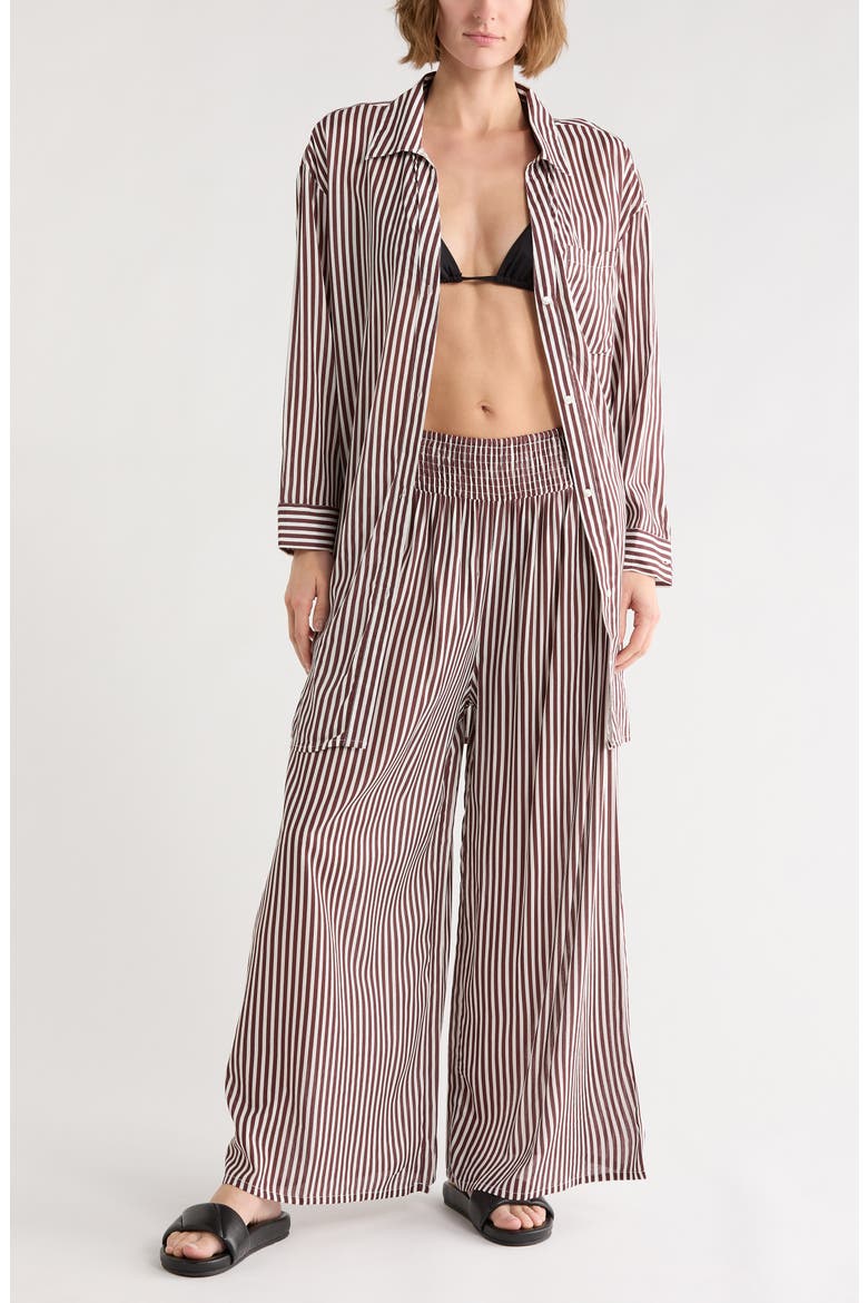 Printed Flowy Pants, Main, color, BROWN BITTER STRIPE