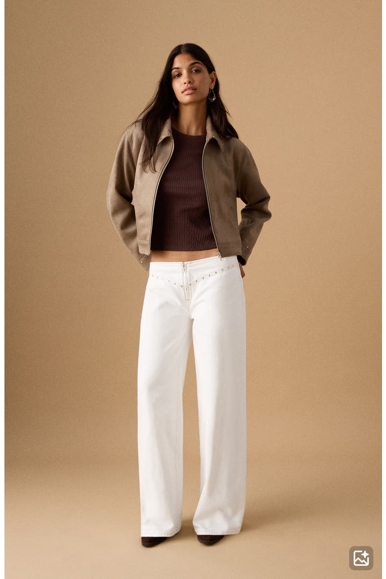 Stud Wide Leg Jeans, Alternate, color, OFF WHITE