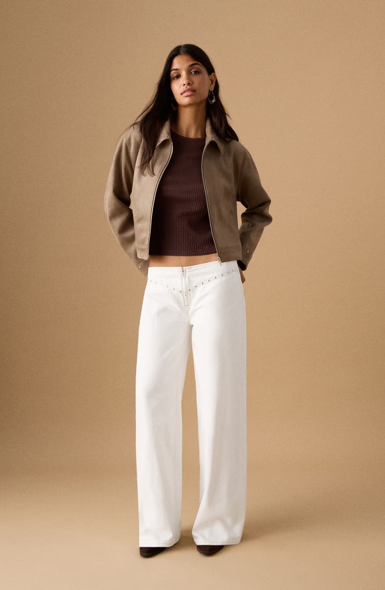 MANGO TEEN Stud Wide Leg Jeans, Alternate, color, Off White