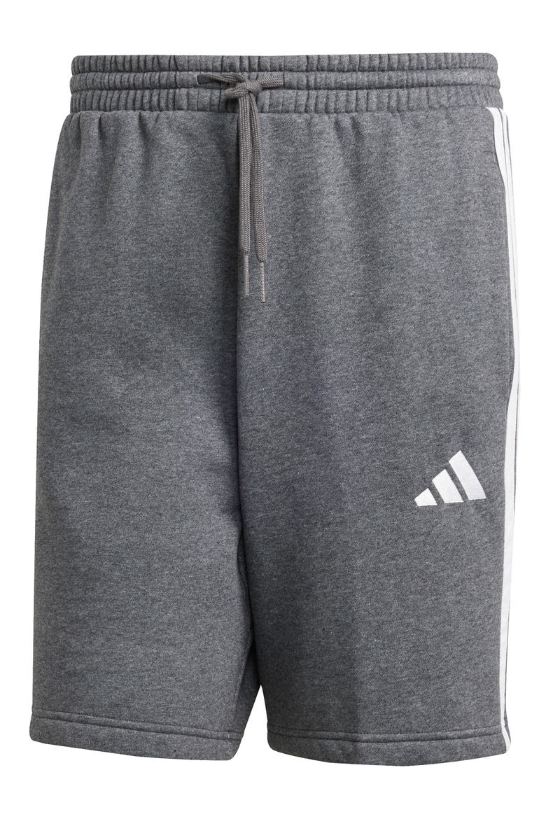Essential 3-Stripes Fleece Shorts, Alternate, color, MEDIUM GREY HEATHER/ BLACK