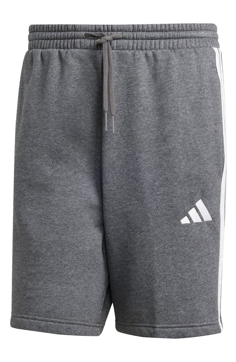 adidas Essential 3-Stripes Fleece Shorts, Alternate, color, Medium Grey Heather/ Black