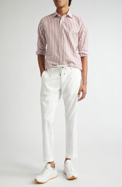 Eleventy Stripe Cotton & Linen Button-up Shirt In Berry