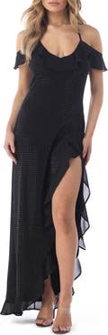 Sky Rhinestone Cold Shoulder Open Back High-Low Cocktail Dress