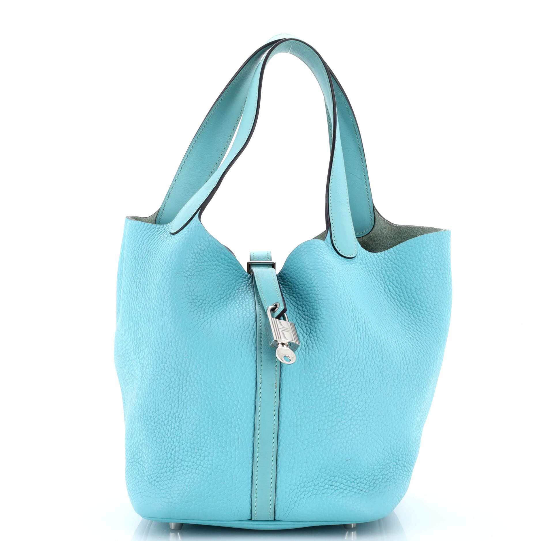 Pre-Owned Hermes Picotin Lock Bag Clemence MM, Main, color, Bleu Atoll