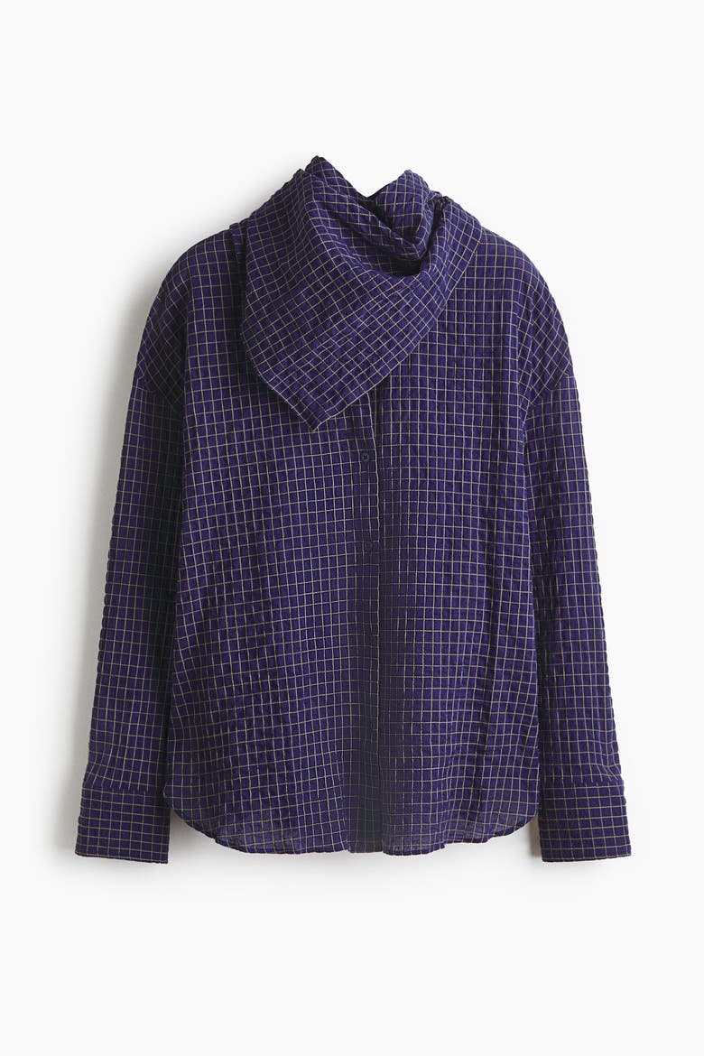 Seersucker Shirt With Scarf, Alternate, color, Dark blue/checked