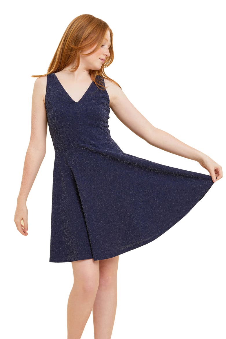 Glitter Skater Dress, Main, color, Navy
