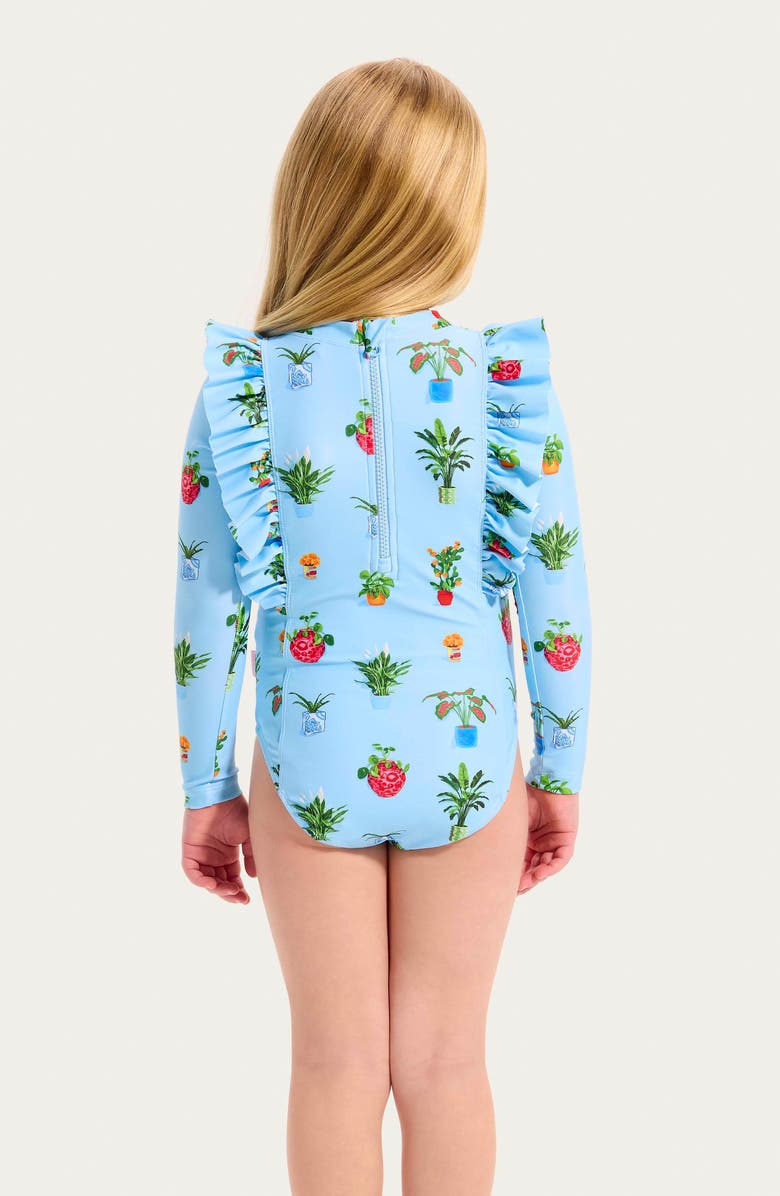 Seafolly Kids' Playa Bonita Ruffle Long Sleeve UPF 50+ One-Piece Rashguard Swimsuit, Alternate, color, 
