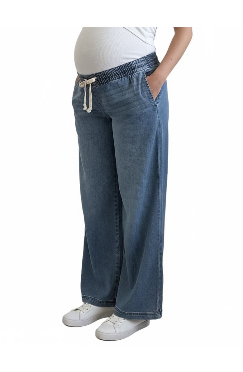 MOTHERHOOD MATERNITY Under the Belly Tie Waist Denim Wide Leg Pant, Alternate, color, Jane Wash