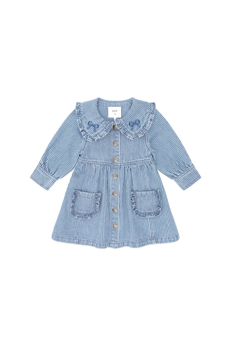 Vintage Bow Collar Denim Dress, Main, color, Blue Stripe
