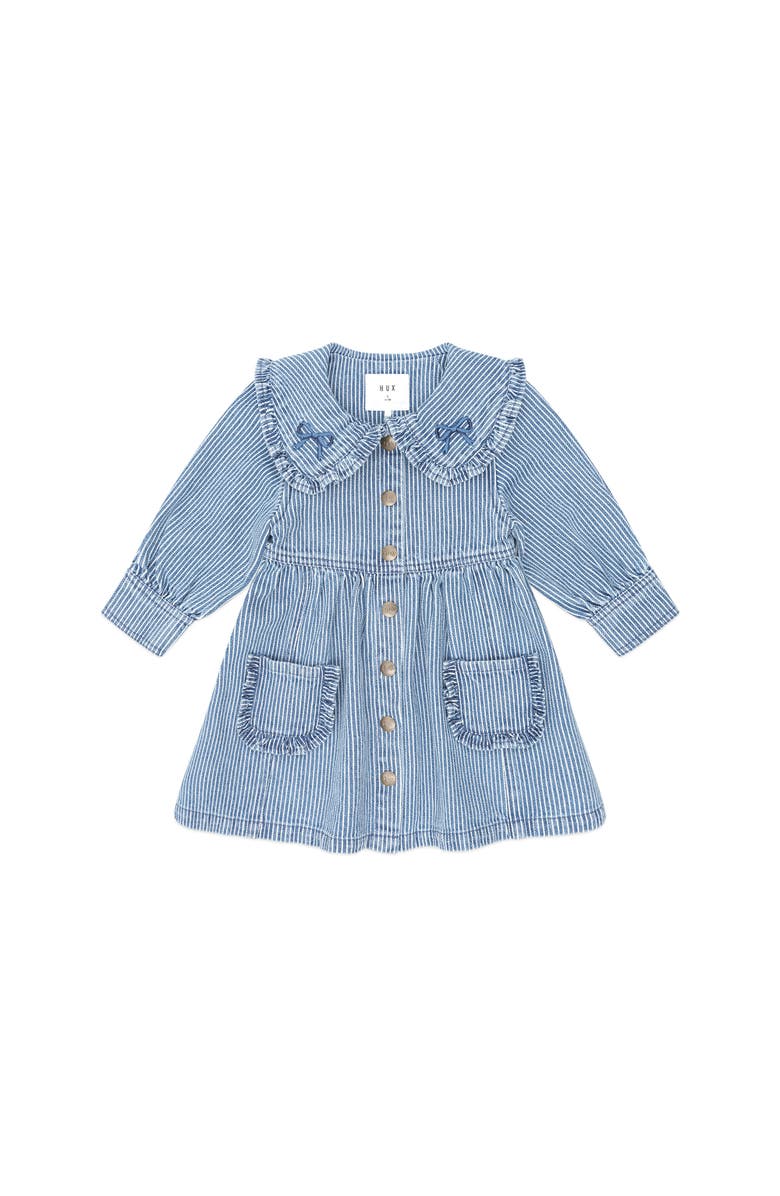 Huxbaby Vintage Bow Collar Denim Dress, Main, color, Blue Stripe