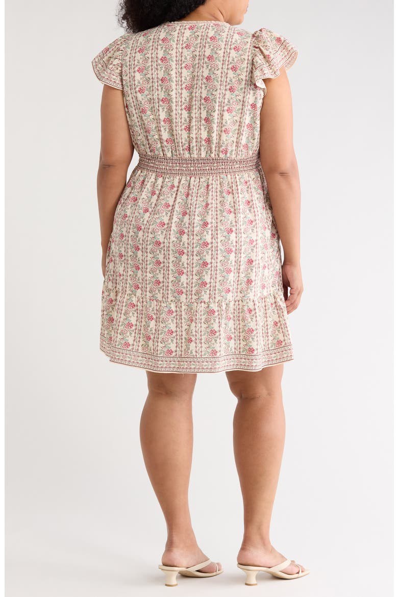 Flutter Sleeve Floral Tiered Dress, Alternate, color, CREAM/ RED PORCELAIN