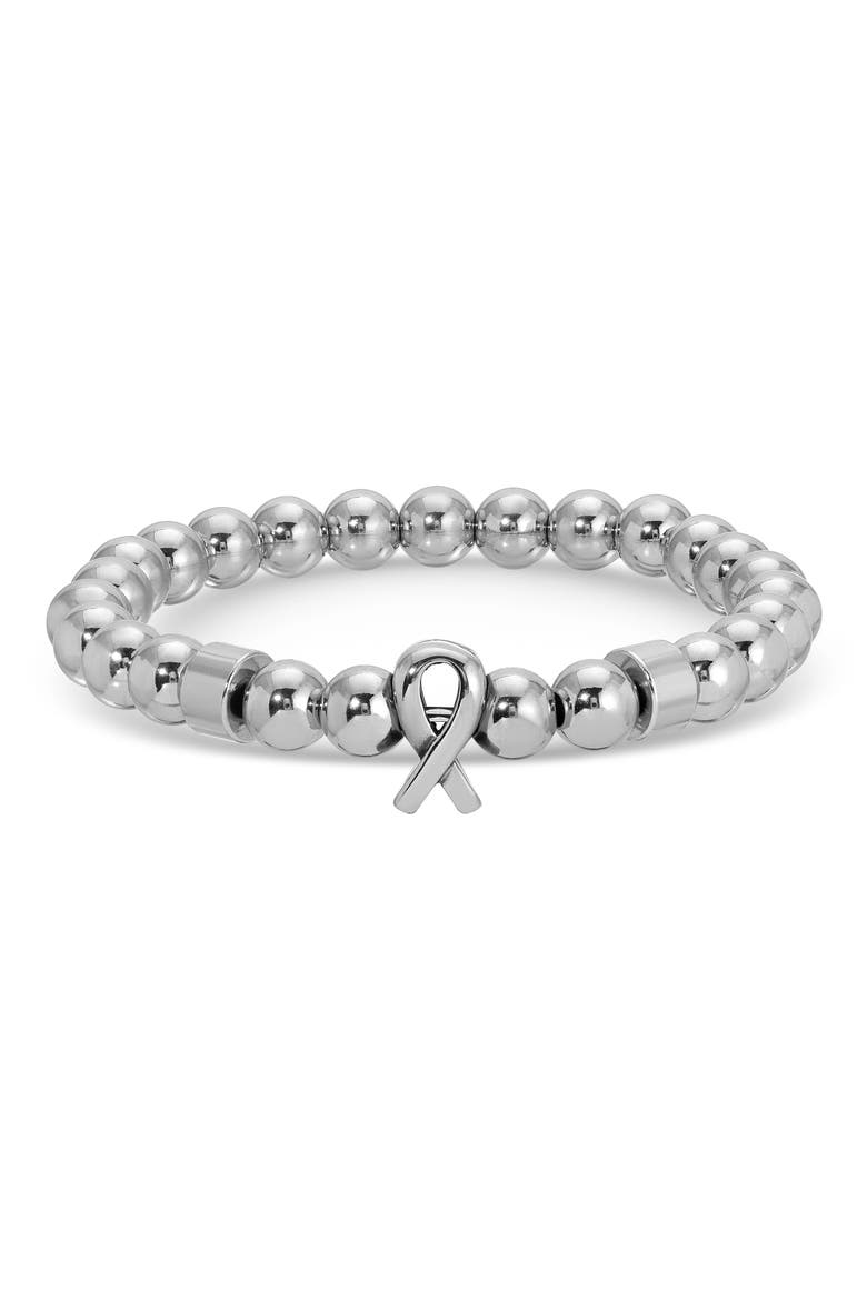 Set of 2 Skully Beaded Stretch Bracelets, Alternate, color, SILVER