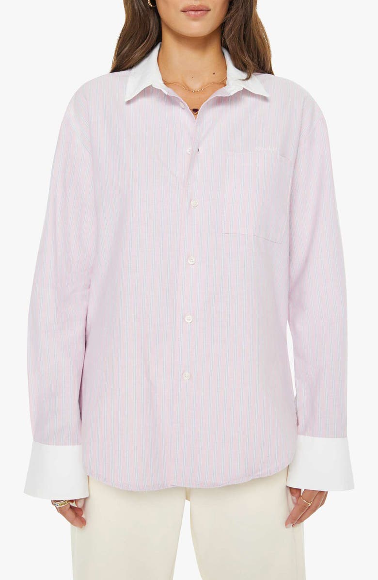 MOTHER The Roomie Frenchie Pinstripe Cotton Button-Up Top, Main, color, Julienne Cut