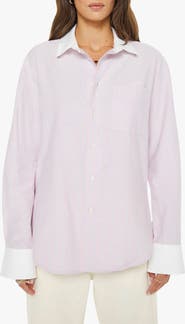 MOTHER The Roomie Frenchie Pinstripe Cotton Button-Up Top