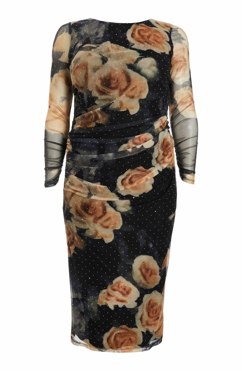 QUIZ Plus Size Floral Mesh Round Neck Maxi Dress, Alternate, color, 