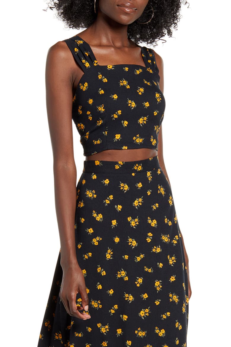 Floral Crop Top, Main, color, BLACK FLORAL