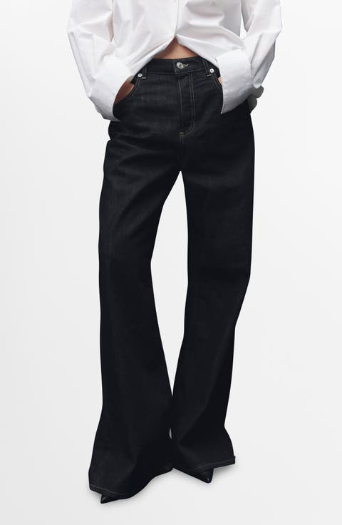 Mid Rise Button Fly Wide Leg Jeans (Open Blue)