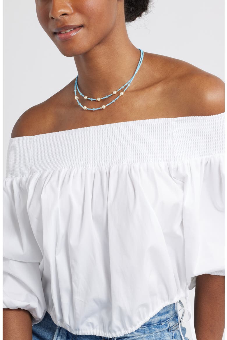 Seed Bead & Faux Pearl Layered Necklace, Alternate, color, TURQUOISE- WHITE- GOLD