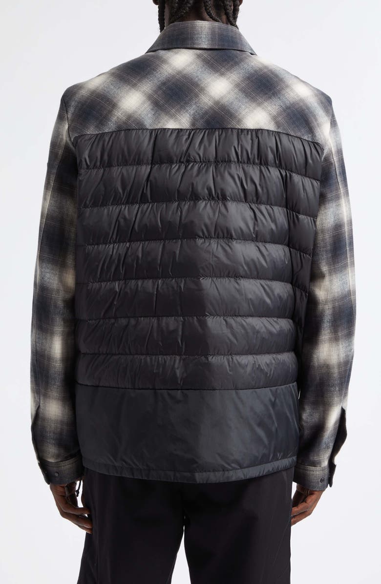 Moncler Cornisello Check Down Flannel Shirt Jacket, Alternate, color, Macro Check Black/ White