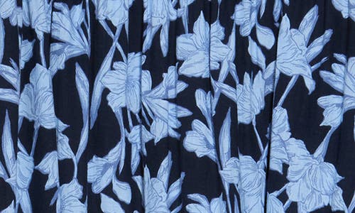 Shop Caslon ® Floral Linen Blend Pull-on Skirt In Navy Blazer- Blue Phoenix