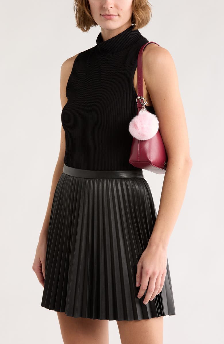 Madden Girl Faux Leather Shoulder Bag with Faux Fur Charm, Alternate, color, Wine