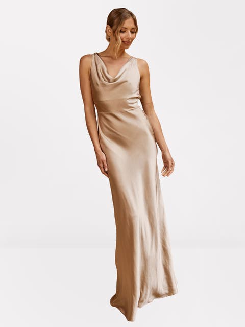 Cowl Front Satin Bridesmaid Dress