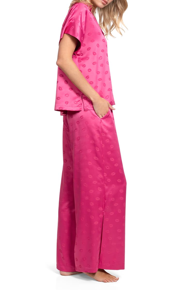 Midnight Bakery Valentine's Day Print Satin Long Pajamas, Alternate, color, Pink