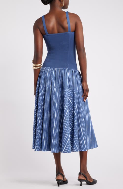 Nordstrom X Harlem's Fashion Row House Of Aama Lana Mixed Media Dress In Blue Indigo Washed Stripe