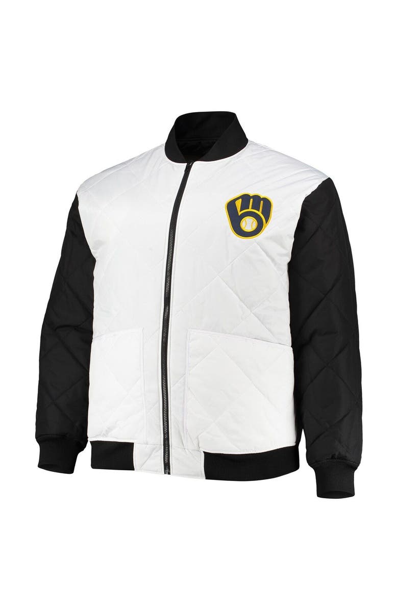 PROFILE Men's White/Black Milwaukee Brewers Reversible Satin Full-Zip Jacket, Alternate, color,