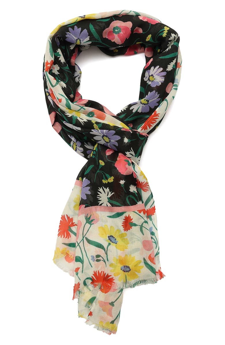 Kate Spade New York spring bouquet oblong scarf, Alternate, color, Black Cream