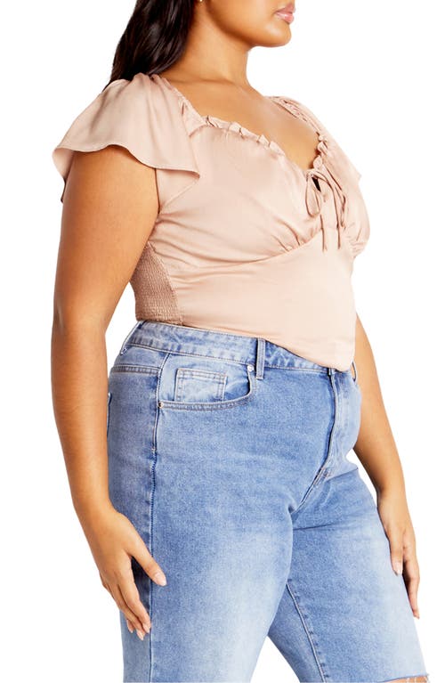 City Chic Mae Ruffle Off The Shoulder Crop Top In Neutral