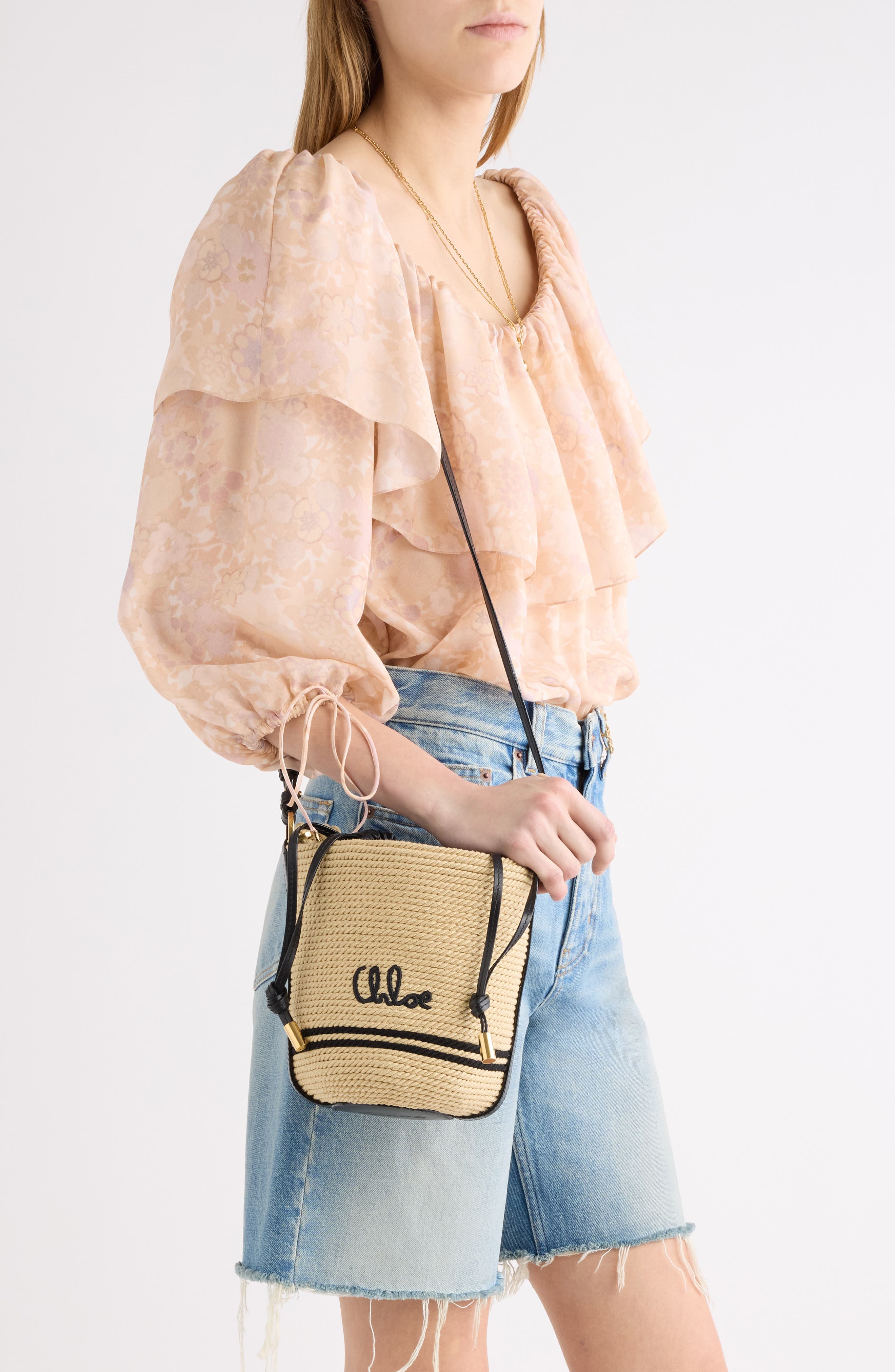 Soleil Twisted Cord Bucket Bag, Alternate, color, BLACK - WHITE