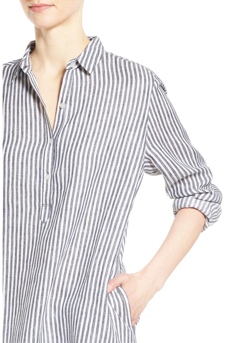 'Sahara Stripe' Print Long Sleeve Linen Tunic, Alternate, color, NAVY- IVORY SAHARA STRIPE