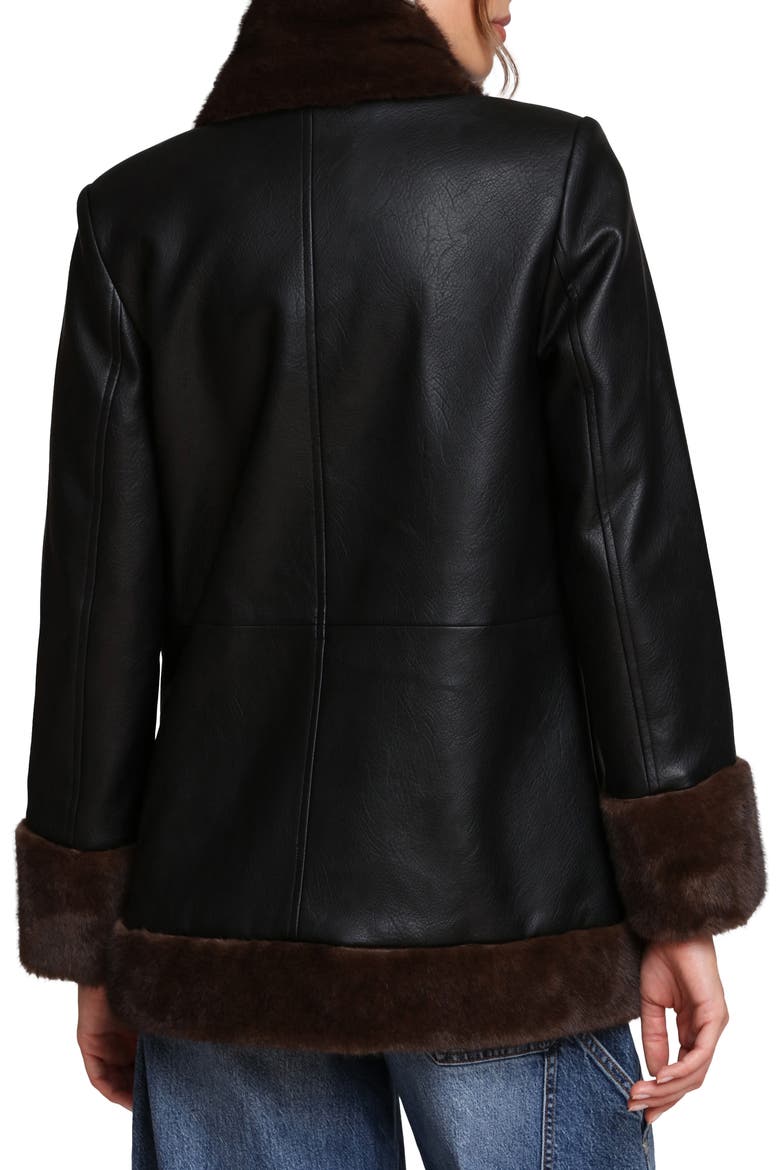 Faux Leather Coatigan With Faux Fur Trim, Alternate, color, BLACK