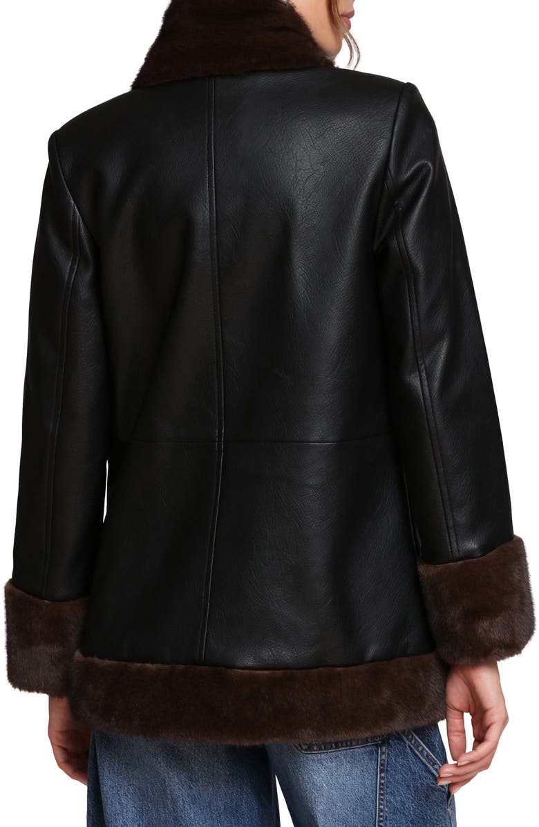 Avec Les Filles Faux Leather Coatigan With Faux Fur Trim, Alternate, color, Black