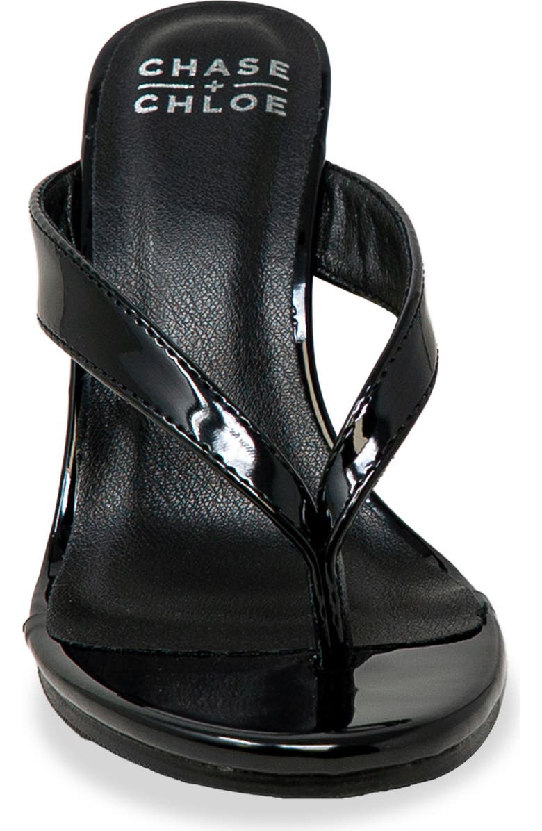 CHASE AND CHLOE Toe Post Wedge Sandal, Alternate, color, Black Patent