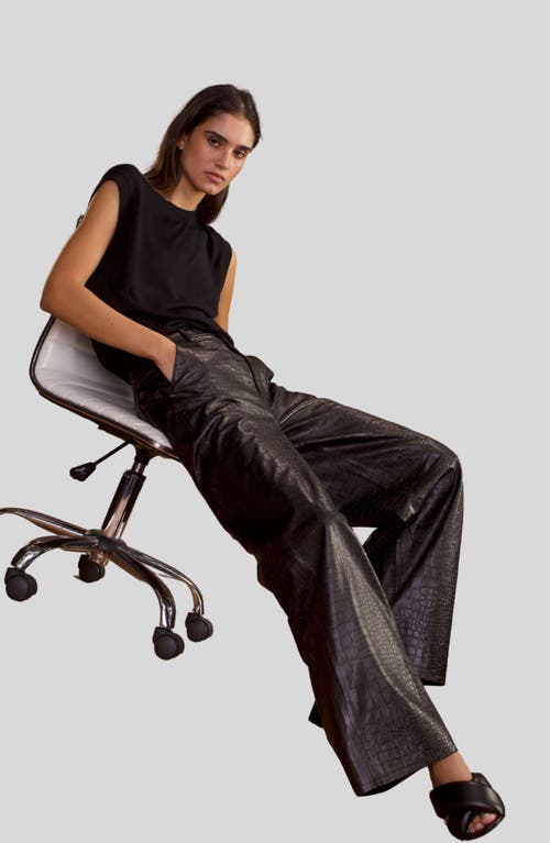 Cynthia Rowley Embossed Leather Pants In Black
