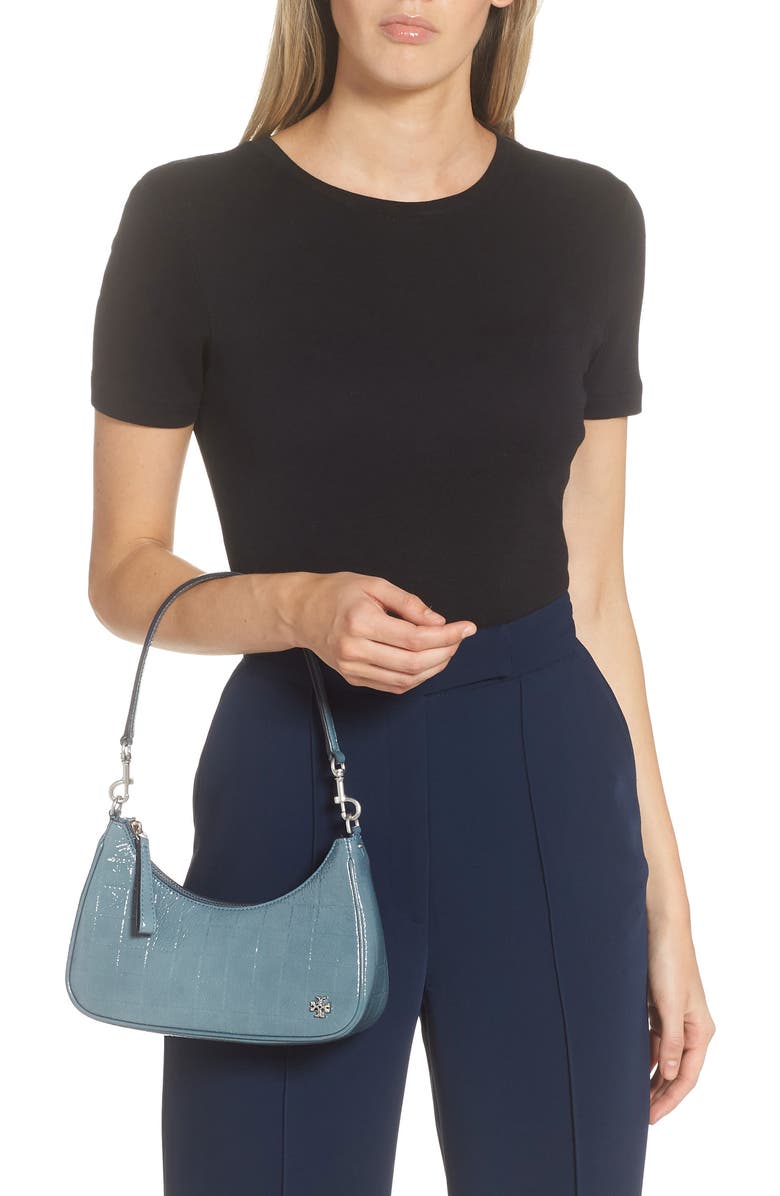 Tory Burch 151 Mercer Patent Quilt Small Crescent Bag, Alternate, color,