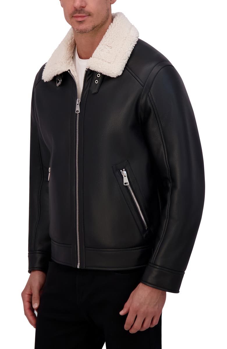 Kenneth Cole New York Faux Shearling Moto Jacket, Alternate, color, Black