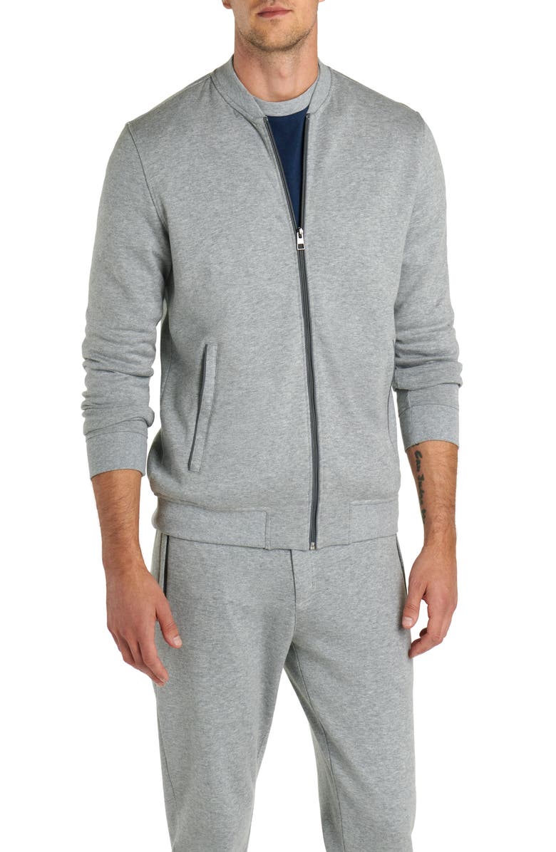 Bugatchi Comfort Zip Crewneck Sweatshirt, Alternate, color, Platinum