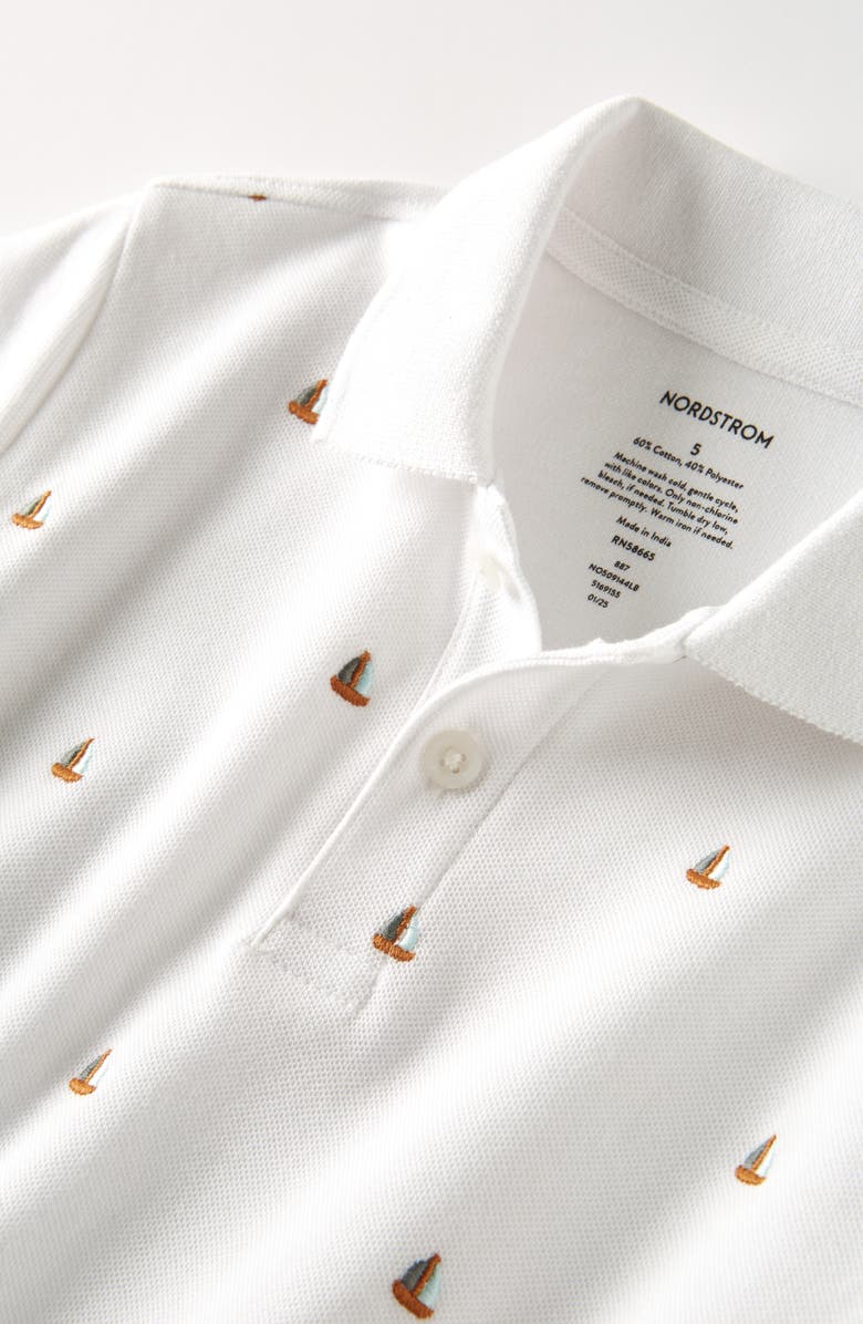 Nordstrom Kids' Embroidered Piqué Polo, Alternate, color, White Tiny Boats