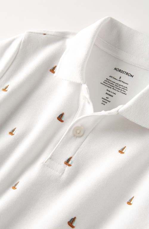 Nordstrom Kids' Embroidered Piqué Polo In White Tiny Boats