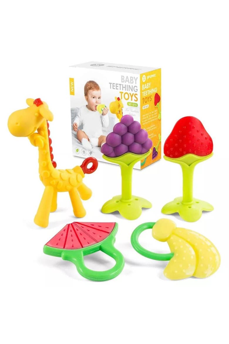 Silicone Baby Teethers Freezer Safe Gift Set, 5-Piece, Main, color, Multicolor