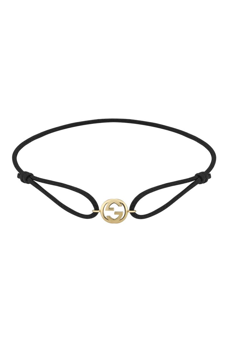 Interlocking GG Charm Cord Bracelet, Main, color, GOLD BLACK